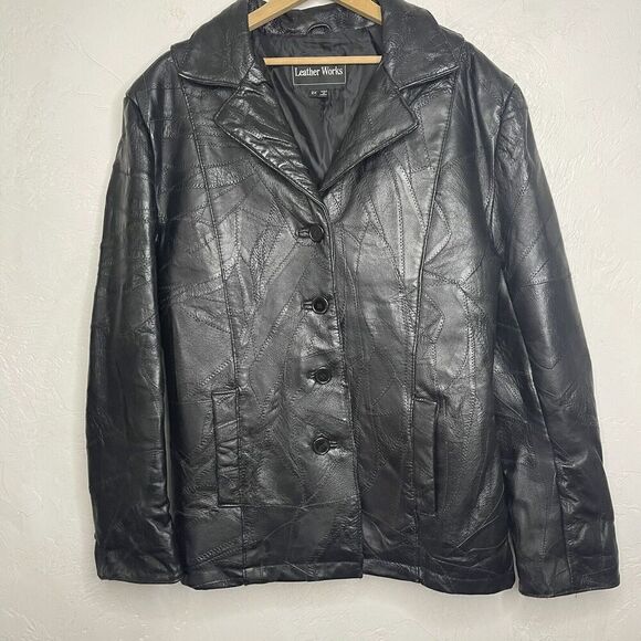 Vintage Jacket Size 2X Plus Patchwork Black Leather Y2K 90s Grunge Hippie - Picture 2 of 16